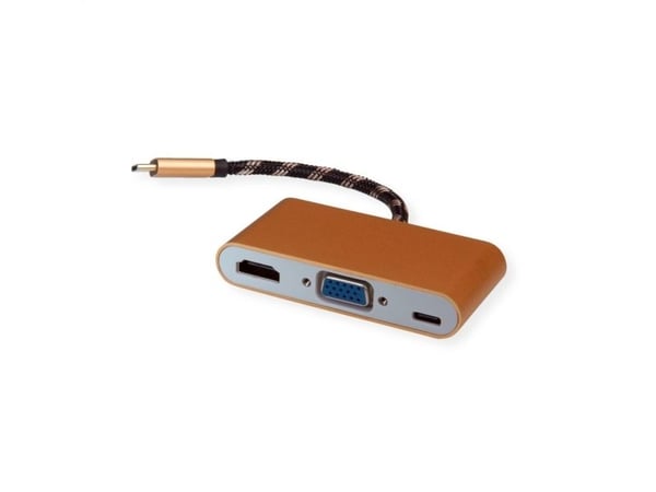 ROLINE 12.03.3155, USB 3.2 Gen 1 (3.1 Gen 1) Type-B, Musta, Kulta, Valkoinen, HDMI, USB 3.2 Gen 1 (3.1 Gen 1) Type-C, VGA, 0,1 m