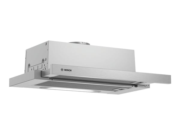 Bosch panser DFT63AC50 serie 4 teleskopisk, energiklasse D, bredde 60 cm, 368 m³/t, mekanisk, sølv, LED