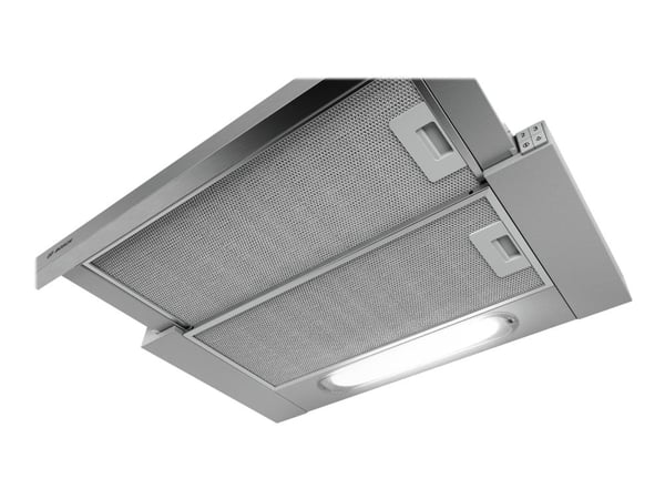Bosch panser DFT63AC50 serie 4 teleskopisk, energiklasse D, bredde 60 cm, 368 m³/t, mekanisk, sølv, LED