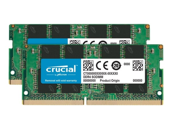 Crucial - DDR4 - sett - 64 GB: 2 x 32 GB - SO DIMM 260-pin - 3200 MHz / PC4-25600 - CL22 - 1.2 V - ikke-bufret - ikke-ECC
