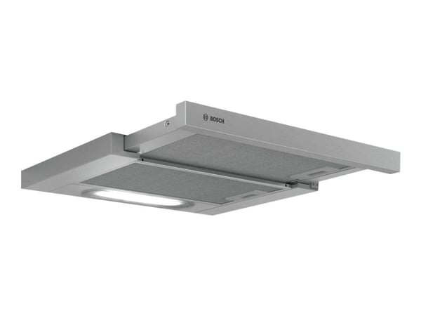 Bosch panser DFT63AC50 serie 4 teleskopisk, energiklasse D, bredde 60 cm, 368 m³/t, mekanisk, sølv, LED