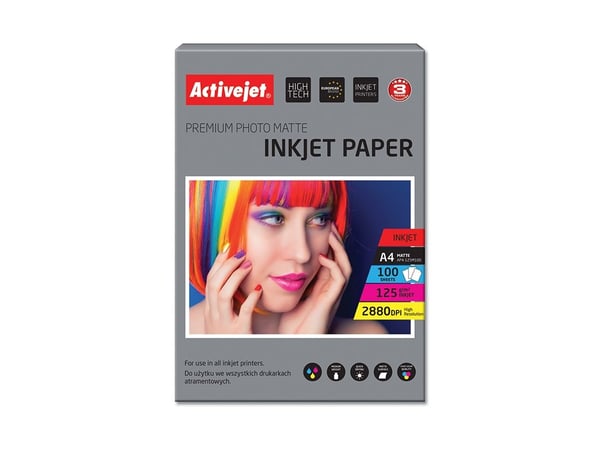 Activejet AP4-125M100, Hvit, Matte, 125 g/m², Blekkdyse, A4, 21x29.7 cm