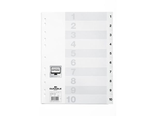 DURABLE A4-register med sidetall – 10-delers sett – hvitt