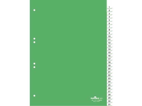 Durable 6219-05, Numeroitu välilehtihakemisto, Vihreä, Muotokuva, A4, 2, 4, 6, 230 mm
