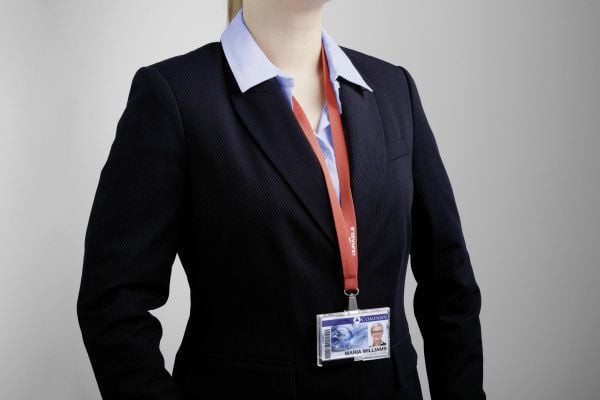Durable Textile lanyard SOFT COLOUR Coral, Merkeholder, Metall, Tekstil, Koral, 44 cm, 15 mm