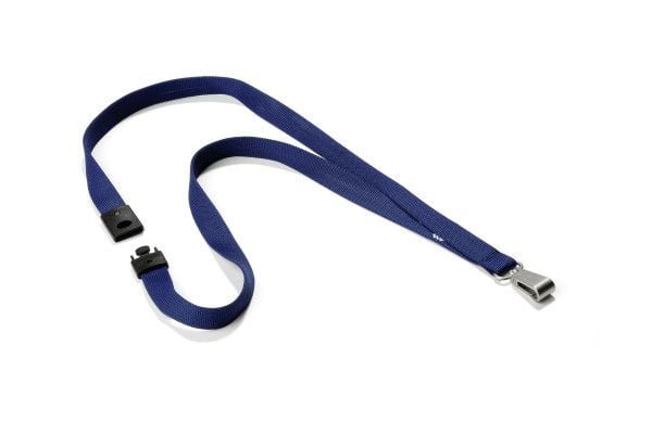 Durable Textile lanyard SOFT COLOUR midnight blue, Merkeholder, Metall, Tekstil, Blå, 44 cm, 15 mm, 10 pieces / pack