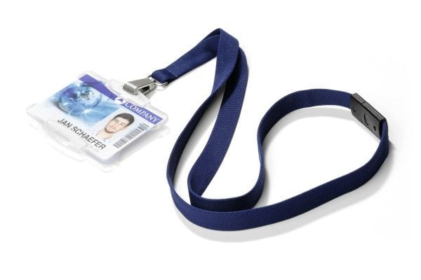 Durable Textile lanyard SOFT COLOUR midnight blue, Merkeholder, Metall, Tekstil, Blå, 44 cm, 15 mm, 10 pieces / pack