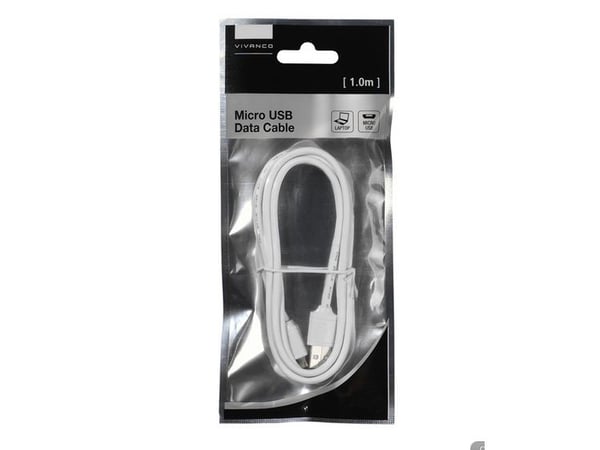 Vivanco USB 2.0, 1m, 1 m, USB A, Micro-USB B, USB 2.0, Uros/uros, Valkoinen