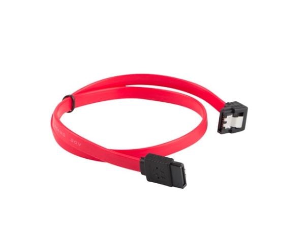 Lanberg - SATA-kabel - Serial ATA 150/300/600 - SATA (hunn) down-angled, latched til SATA (hunn) rett, låst - 50 cm - rød