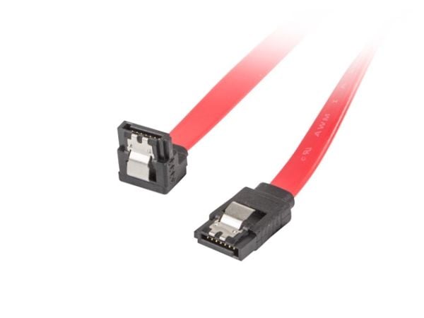 Lanberg - SATA-kabel - Serial ATA 150/300/600 - SATA (hunn) down-angled, latched til SATA (hunn) rett, låst - 50 cm - rød