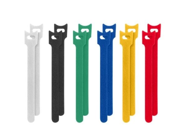 Lanberg ORG01-MT150-MC6, Koukullinen ja lenkillinen nippuside, Kangas, Musta, Sininen, Vihreä, Punainen, Valkoinen, Keltainen, 150 mm, 12 mm, 12 kpl