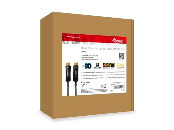 Equip Life - Høyhastighet - HDMI-kabel med Ethernet - HDMI hann til HDMI hann - 30 m - 4K-støtte, Active Optical Cable (AOC)