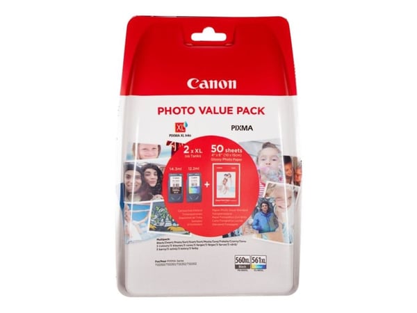 Canon PG-560XL/CL-561XL Photo Value Pack - Blank - 2-pack - Høy ytelse - svart, farge (cyan, magenta, gul) - original - 100 x 150 mm 50 ark blekkpa...