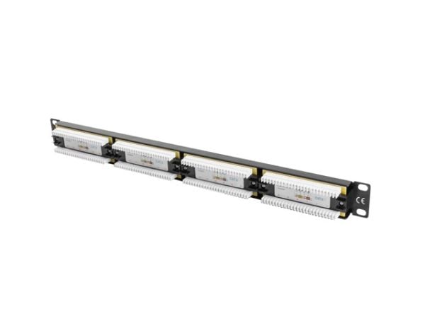 Lanberg PPU6-1024-B - Koblingspanel - rackmonterbar - CAT 6 - UTP - RJ-45 X 24 - RAL 9004, svart - 1U - 19"