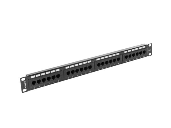 Lanberg PPU6-1024-B - Koblingspanel - rackmonterbar - CAT 6 - UTP - RJ-45 X 24 - RAL 9004, svart - 1U - 19"