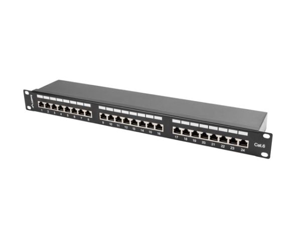 Lanberg PPS6-1024-B - Koblingspanel - CAT 6 - STP - RJ-45 X 24 - RAL 9004, svart - 1U - 19"