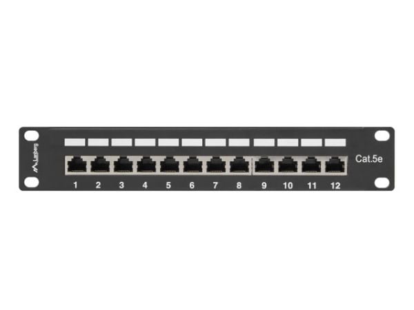 Lanberg PPF5-9012-B - Koblingspanel - rackmonterbar - CAT 5e - STP - RJ-45 X 12 - RAL 9004, svart - 1U - 10"
