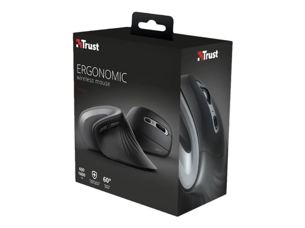 Trust Verro - Vertikal mus - ergonomisk - högerhänt - optisk - 6 knappar - trådlös - 2.4 GHz - trådlös USB-mottagare