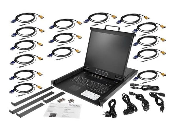 StarTech 16 Port Rackmount KVM Console with 6ft Cables, Integrated KVM Switch with 19" LCD Monitor, Fully Featured 1U LCD KVM Drawer- OSD KVM, Dura...