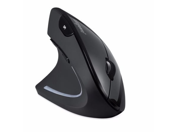 Perixx PERIMICE-713 L, Venste-hendt, Vertikalt design, Optisk, RF kabel-fri, 1600 DPI, Sort