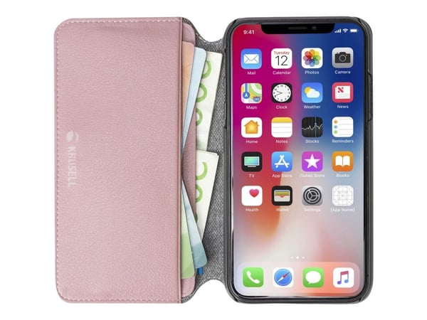 Krusell Pixbo 4 Card SlimWallet - Lommebok for mobiltelefon - veganlær - rosa - for Apple iPhone XS Max