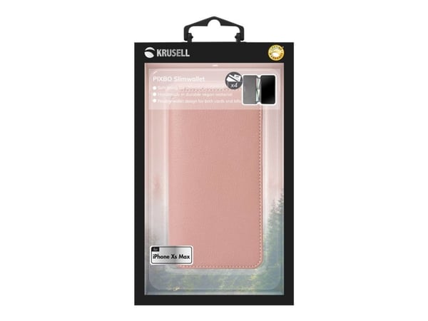 Krusell Pixbo 4 Card SlimWallet - Lommebok for mobiltelefon - veganlær - rosa - for Apple iPhone XS Max