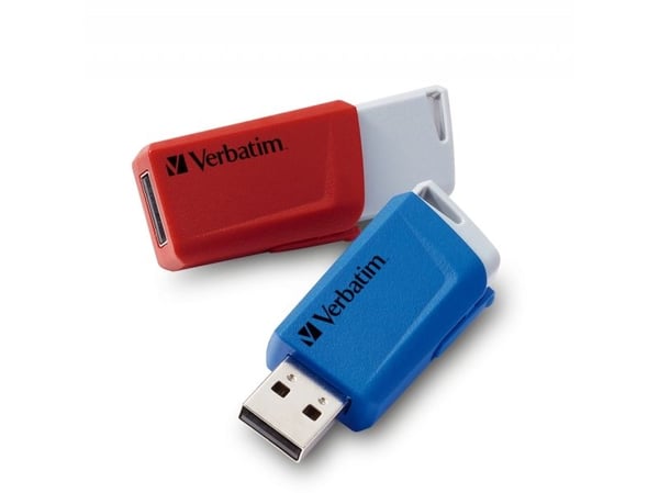 Verbatim Store 'n' Click - USB-flashstasjon - 32 GB - USB 3.2 Gen 1 - blå, rød (en pakke 2)