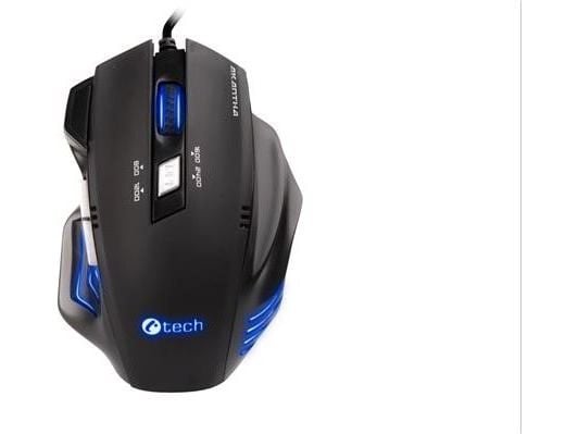C-TECH MYSCT3221, Høyre hendt, Optisk, USB Type-A, 2400 DPI, Svart, Blå
