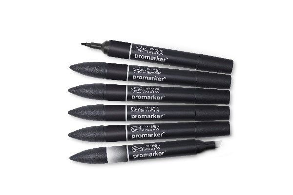 Promarker set 6st (5st svart+1st blender)