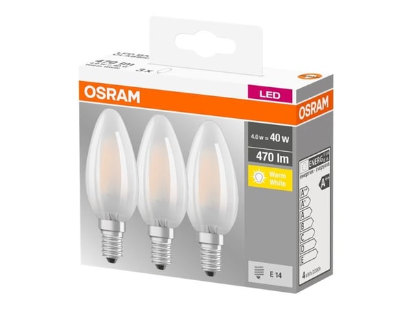 OSRAM LED BASE CLASSIC B - LED-lyspære - form: B35 - E14 - 4 W (ekvivalent 40 W) - klasse E - varmt hvitt lys - 2700 K