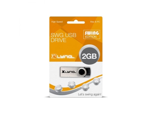 xlyne Swing, 2 GB, USB Type-A, 2.0, 8 MB/s, Svirvel, Sort, Sølv