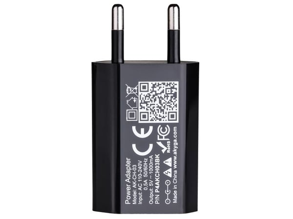 Akyga AK-CH-03BK - Strømadapter - 5 watt - 1 A (USB) - svart
