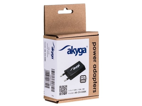 Akyga AK-CH-03BK - Strømadapter - 5 watt - 1 A (USB) - svart