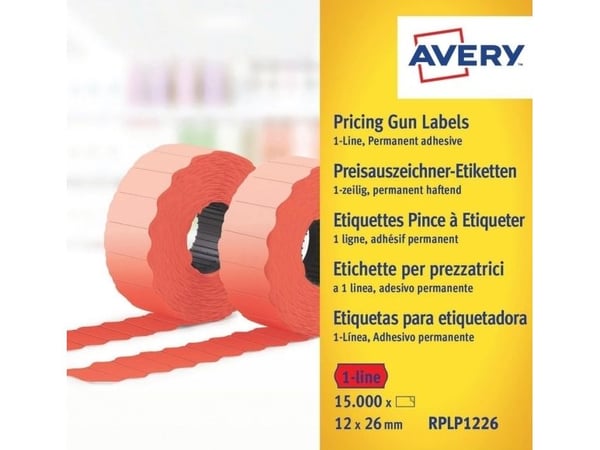 Prisetiket Avery RPLP1226 rød 26x12 mm permanent klæbende - (15.000 etiketter)