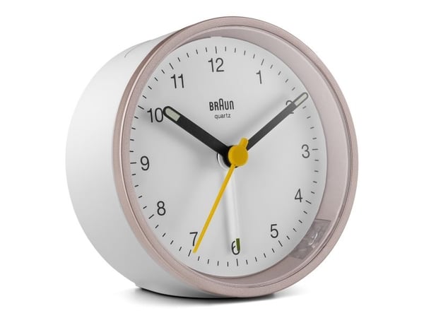 Braun quartz vekkerklokke BC12PW rosa/hvit - quartz veggklokke - rund - rosa - hvit - analog - gul - batteri (67103)