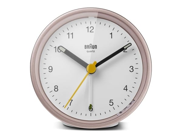 Braun quartz vekkerklokke BC12PW rosa/hvit - quartz veggklokke - rund - rosa - hvit - analog - gul - batteri (67103)
