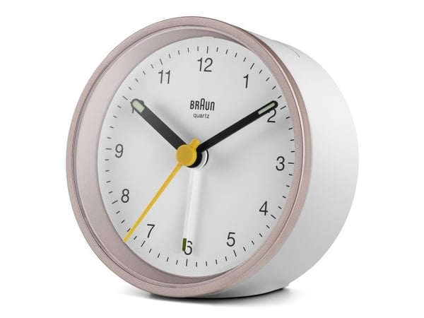 Braun quartz vekkerklokke BC12PW rosa/hvit - quartz veggklokke - rund - rosa - hvit - analog - gul - batteri (67103)