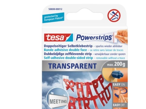 Tesa Powerstrips Deco - Monteringslim - transparent (förpackning om 16)