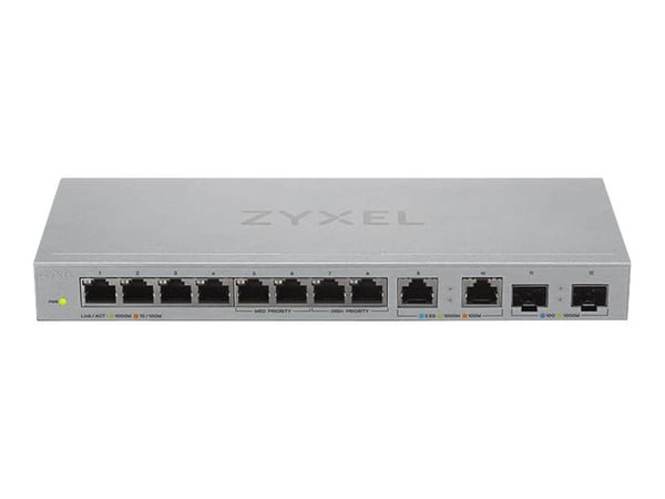 Zyxel XGS1010-12 - Switch - 8 x 10/100/1000 + 2 x 100/1000/2.5G + 2 x 1 Gigabit / 10 Gigabit SFP+ (opplink) - stasjonær, veggmonterbar