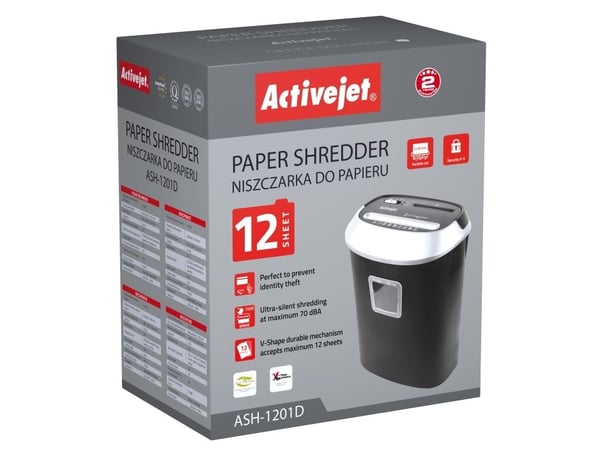 Activejet ASH-1201D paper and documents shredder, Stripemakulering, 22 cm, 25 l, 70 dB, Knapper, 2250 mm/min