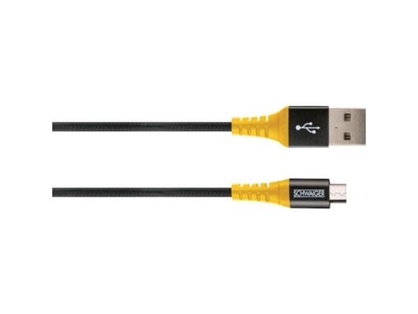 Schwaiger WKUM10 511, 1,2 m, USB A, Micro-USB B, USB 2.0, 480 Mbit/s, Musta, Keltainen