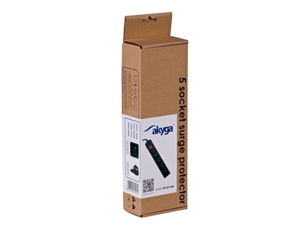Akyga AK-SP-05B - Overspenningsavleder - 2500 watt - utgangskontakter: 5 - 3 m kabel - Frankrike - svart