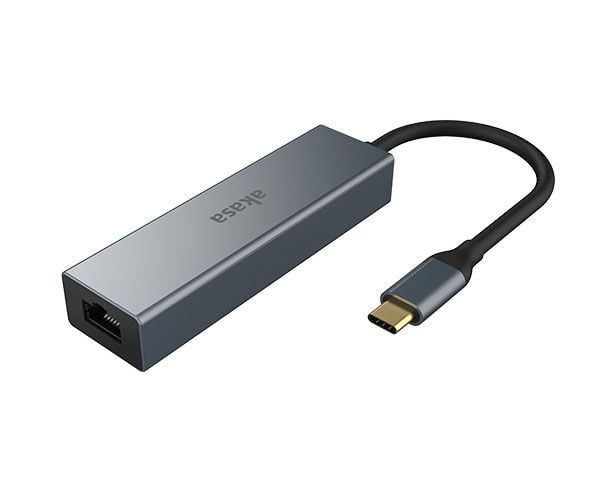 Akasa AK-CBCA20-18BK, USB 3.2 Gen 1 (3.1 Gen 1) Type-C, RJ-45, USB 3.2 Gen 1 (3.1 Gen 1) Type-A, 5000 Mbit/s, Grå, Aluminium, 0,18 m