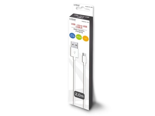SAVIO CL-124 - USB-kabel - USB (hann) til Micro-USB Type B (hann) - USB 2.0 - 2.1 A - 2 m - hvit