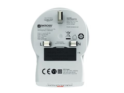 Skross 1500280, Type G (UK), Type C (Europlug)+Type F, 100 - 250 V, 7 A, 175 mm, 105 mm