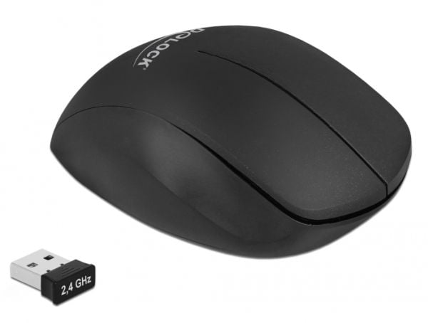 Delock Ergonomic - Mus - ergonomisk - høyrehendt - optisk - 3 knapper - trådløs - 2.4 GHz - USB trådløs mottaker - svart, rød - løsvekt