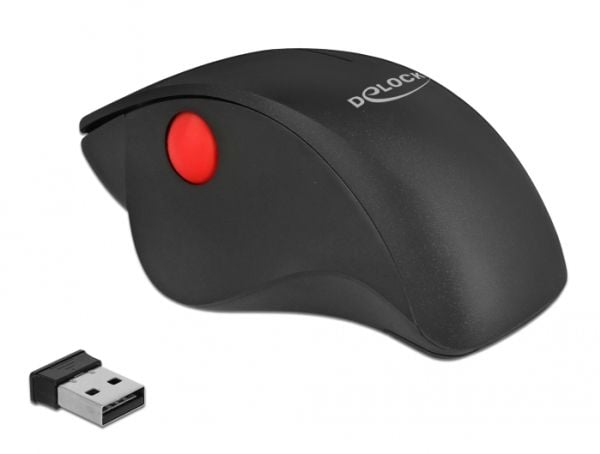 Delock Ergonomic - Mus - ergonomisk - høyrehendt - optisk - 3 knapper - trådløs - 2.4 GHz - USB trådløs mottaker - svart, rød - løsvekt