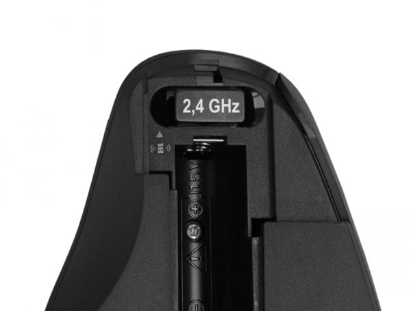 Delock Ergonomic - Mus - ergonomisk - høyrehendt - optisk - 3 knapper - trådløs - 2.4 GHz - USB trådløs mottaker - svart, rød - løsvekt