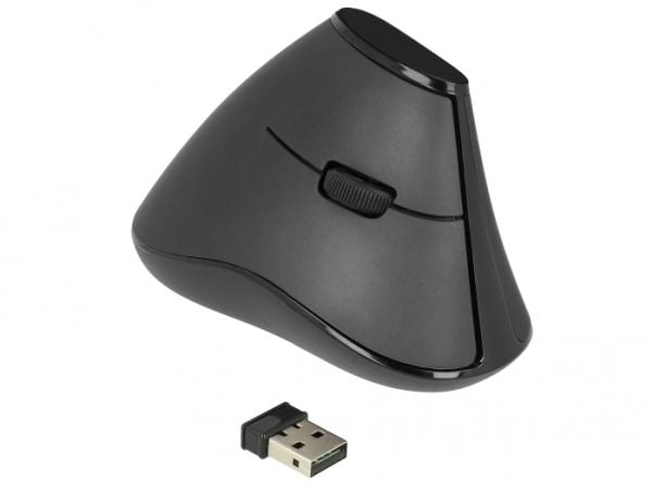 Delock Ergonomic - Vertikal mus - ergonomisk - høyrehendt - optisk - 5 knapper - trådløs - 2.4 GHz - USB trådløs mottaker - svart - løsvekt