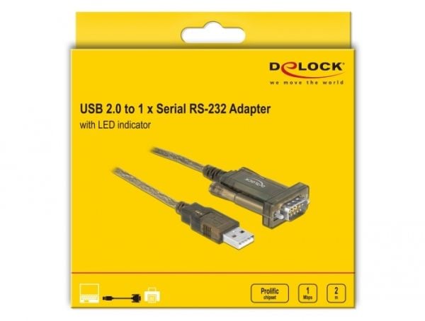 Delock Adapter USB 2.0 Type-A > 1 x Serial DB9 RS-232 - Seriell adapter - USB - RS-232 x 1 - gjennomsiktig